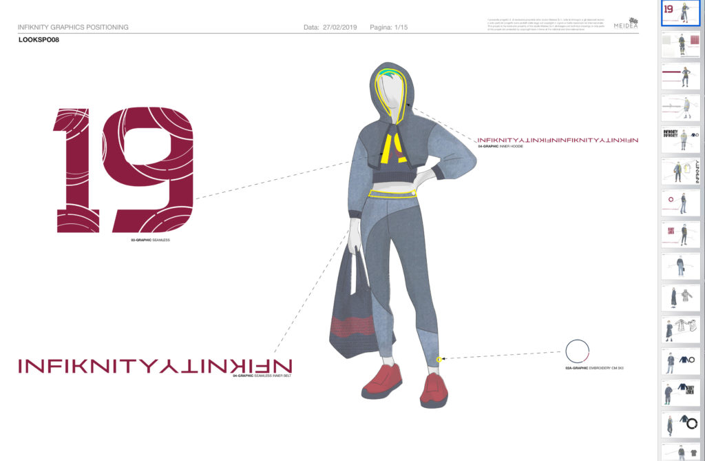 Infiknity indigo knitwear graphics positioning on garment