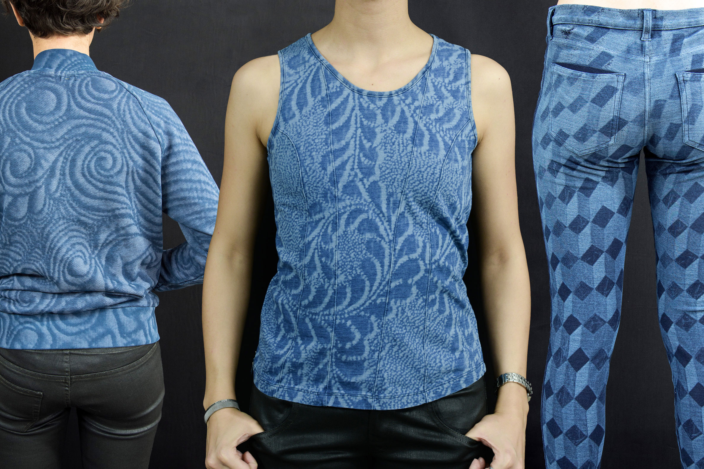 Knitwear design. Outfits designed by Meidea for Jeans Knits Jeanologia's collection