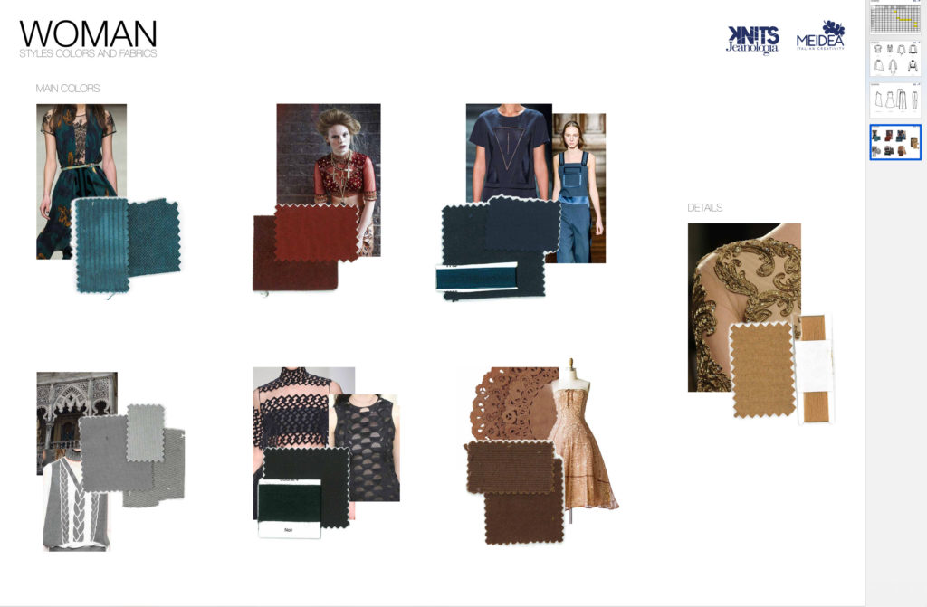 styles color fabrics. Mood board by Meidea for women knits Jeanologia